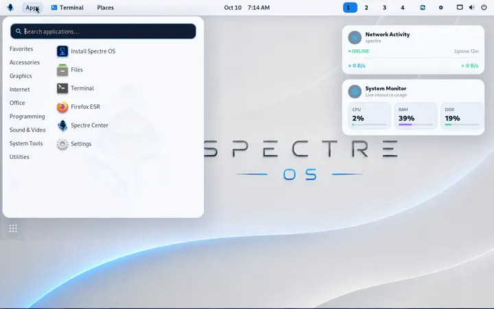 Spectre application launcher on light desktop